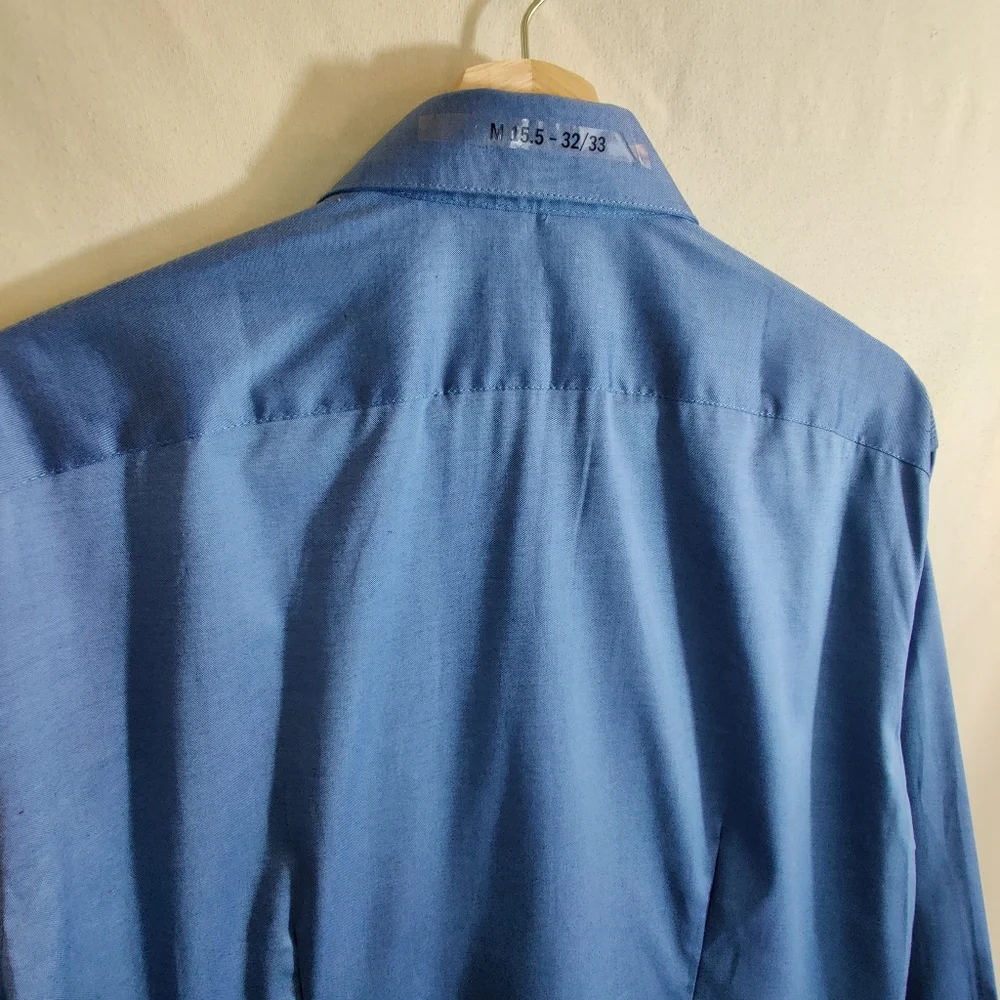DKNY NWTs Men's Blue Slim Fit Full Button Up Long Sleeve Dress Shirt 15.5 32/33